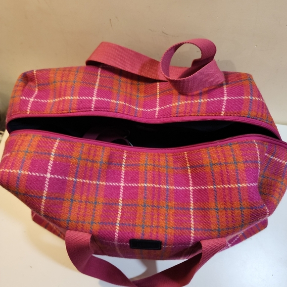 NESS Authentic Tweed Large Pink and Orange Travel Bag with Plaid Design - Picture 10 of 12